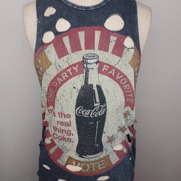 Coca-Cola Tops - Coca Cola Womens Tank Top Small The Classic Grey Distressed Holes Party Favorite